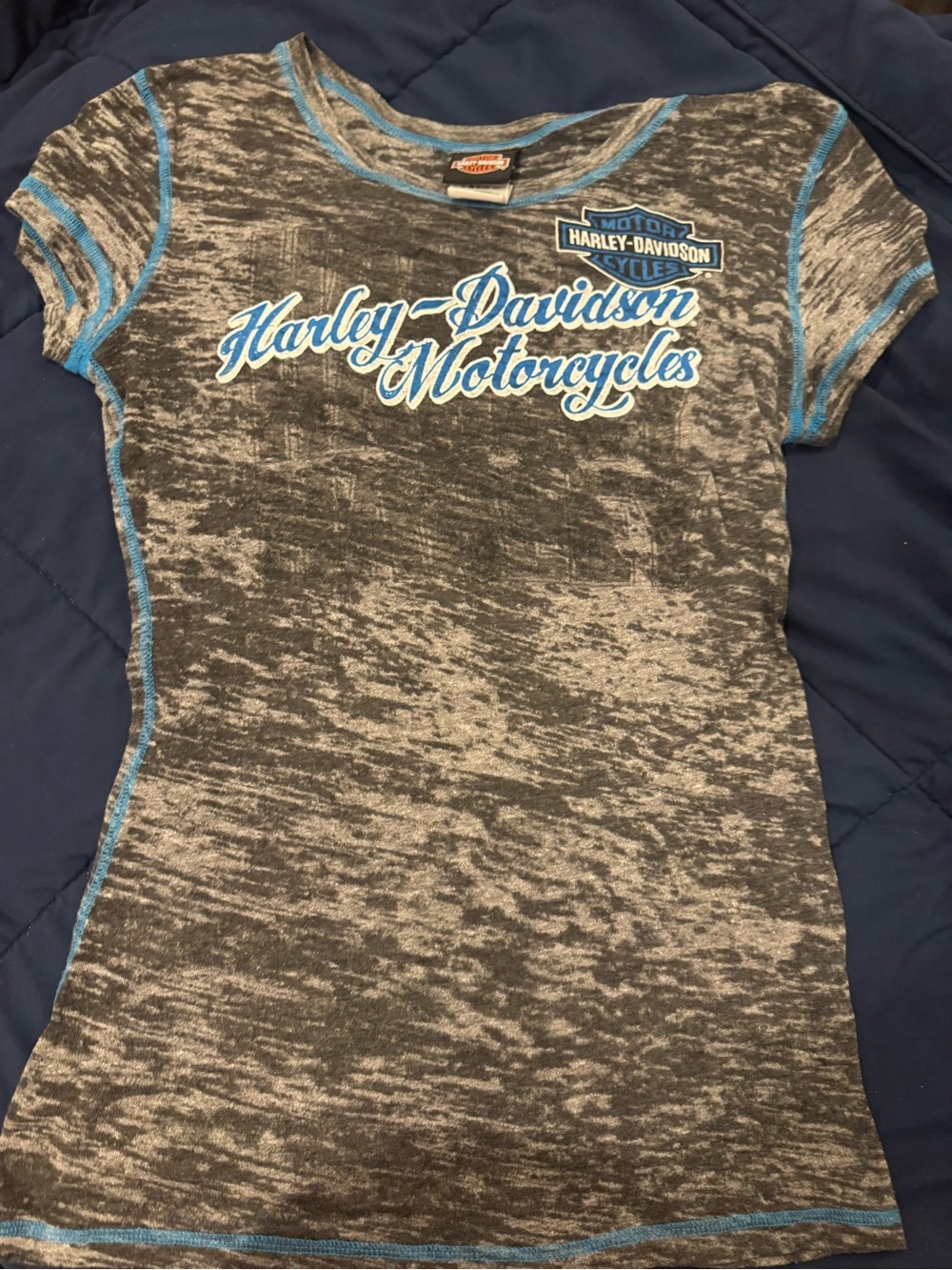 Harley-Davidson Black Marbled Tee with Blue Script